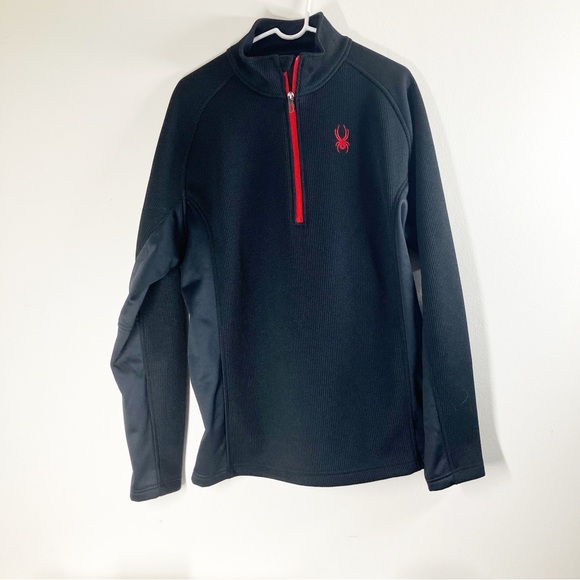 Spyder Half Zip Pullover Jacket Mens XL Black Red Zip - Picture 1 of 4